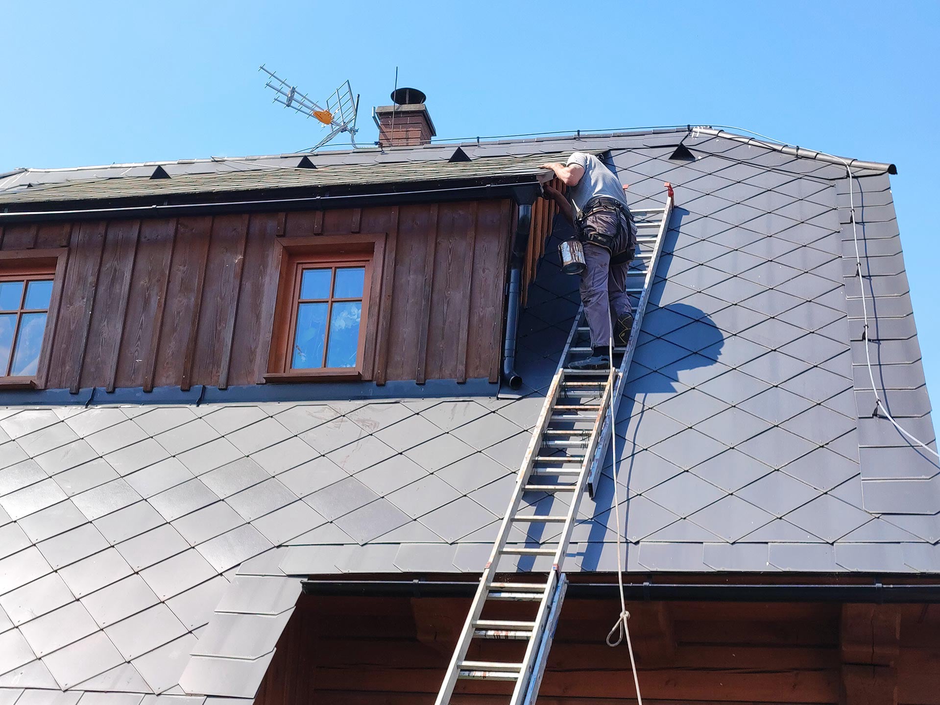 Výškový lezec Aleš Kučera Rizikové kácení stromů Výškové práce Prořezávání stromů a stromku práce s motorovou pilou řezání dřeva ostatní práce horolezeckou technikou